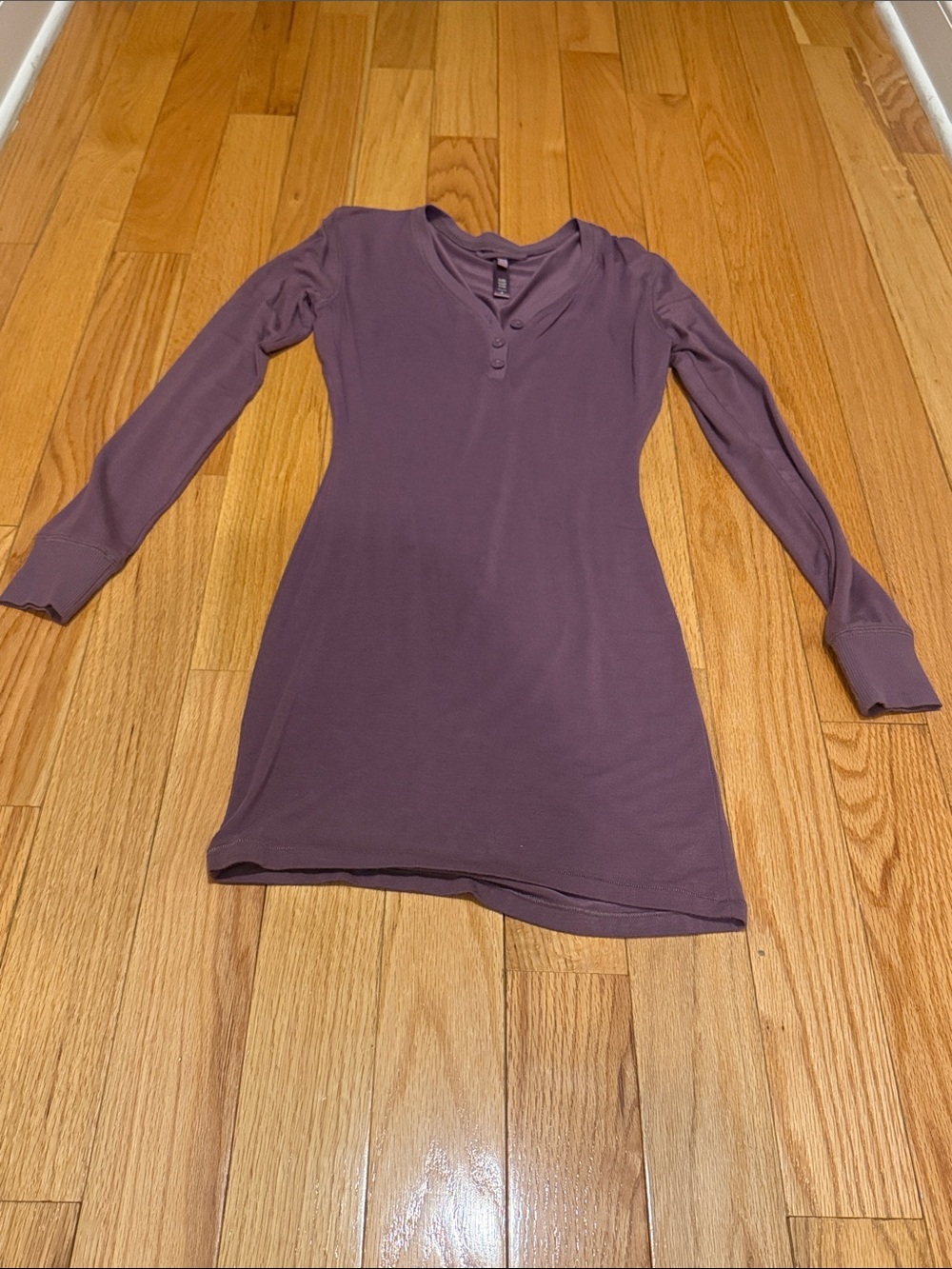 SKIMS Long Sleeve Henley Dress in Mauve